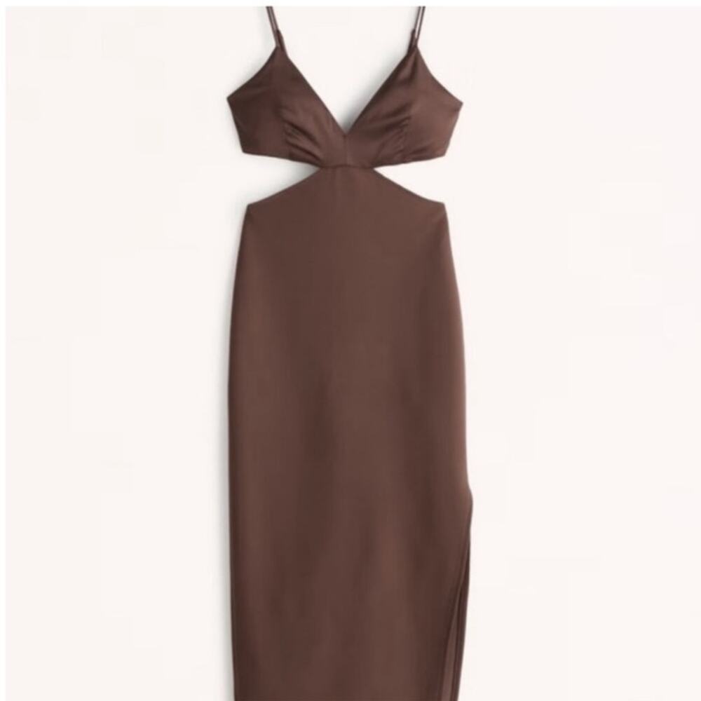 NWT Abercrombie & Fitch Large Brown Mixed Fabric Midi Dress Party Formal Wedding